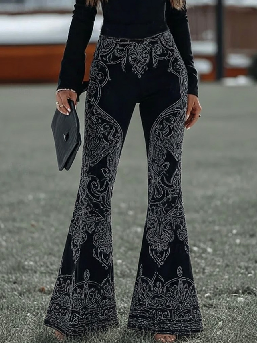 Damen Bootcut Leggings Urlaub Vintage Ethno-Stil Volle Länge Hohe Taille Grafik Abstrakt 3D-Druck Komfort Schnelltrocknend Atmungsaktivität Dehnbar Täglich Heim Outdoor Schwarz Frühling Herbst 2026 - $19.99 –P1