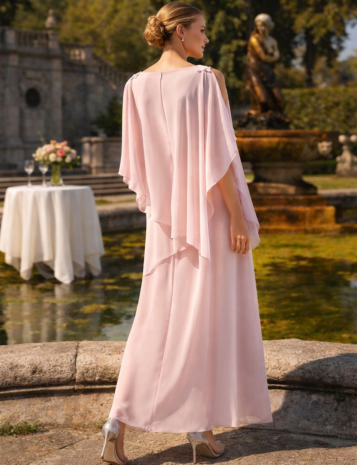 Linea ad A Lunghezza al pavimento Abito da invitata a nozze Abito Formale Abito a Strati Abito da cerimonia per signora Mezza Manica Scollo a Barca Elegante Formale Ospite di nozze Chiffon con Volant del 2026 a $183.99 –P2