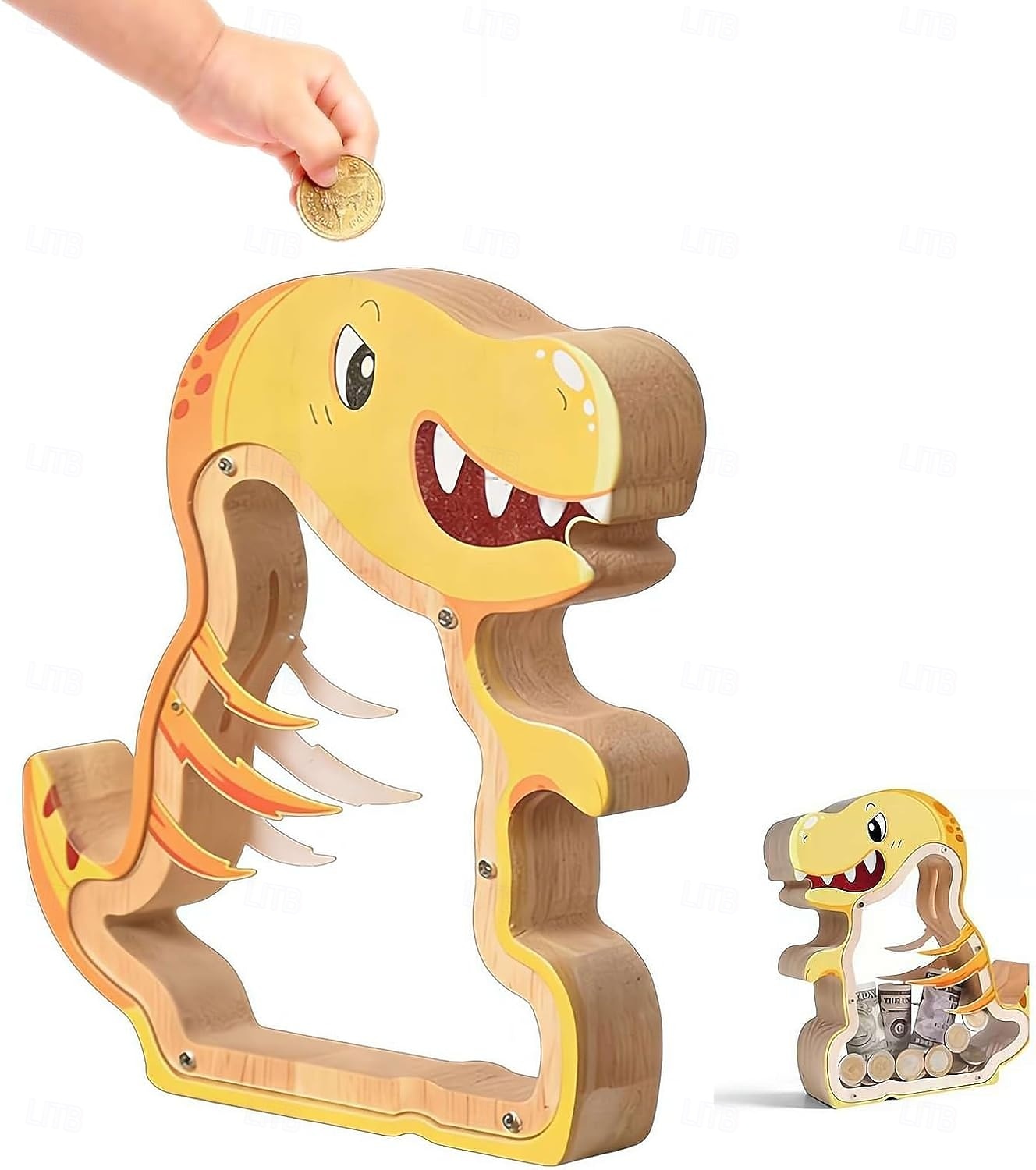 Houten spaarpot in de vorm van een dinosaurus voor jongens, transparante spaarpot met acrylvenster, creatieve spaarpot, cadeau spaarpot, nieuwjaars-, verjaardags- of doopcadeau voor peuters en meisjes 2026 - $22.99 –P11