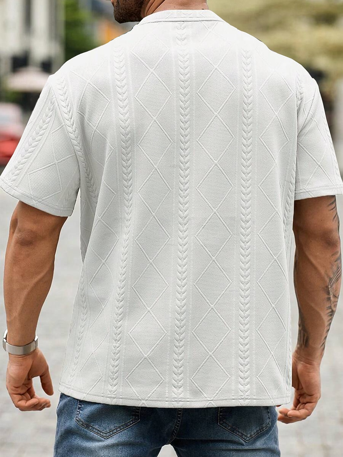 Herren T Shirt T-Shirt Kurzarm Rundhalsausschnitt Sommer Frühling Frühling & Sommer Einfarbig Geometrisch Texture Streetwear Stilvoll Lässig Jacquard Lässig Täglich Outdoor Weiß Schwarz Rosa Top 2026 - $20.99 –P2
