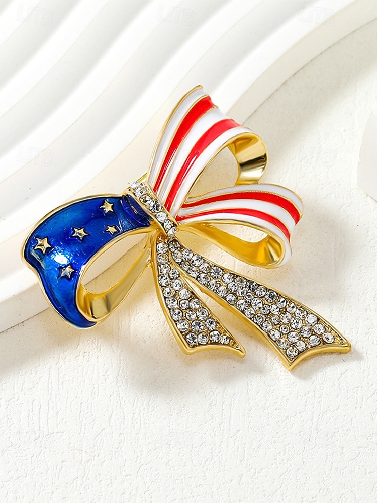 Broche patriote en forme de nœud pour femmes du 250e anniversaire des États-Unis disponible en or et en argent en matériau allié parfait pour les célébrations de l'Amérique et du jour de de 2026 ? $9.99 –P6