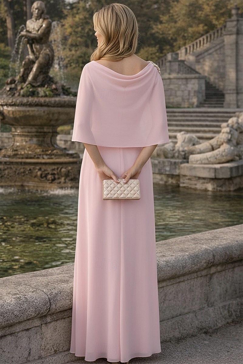 Linea ad A Abito Lunghezza al pavimento Abito da invitata a nozze Abito Formale Abito da sera Abito da cerimonia per signora Manica 3/4 Scollo a Barca Elegante Semplice Minimalista Formale Chiffon del 2026 a $149.99 –P2