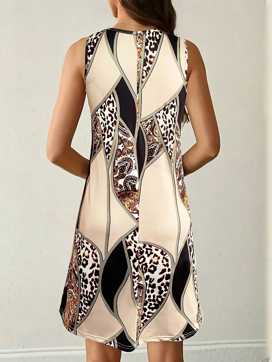 Mujer Vestido hasta la Rodilla Vestido de verano Vestido de una línea Vacaciones Casual Boho Playa Fiesta Boda Ajuste regular Graphic Leopardo Geométrico Sin Mangas Escote en U Amarillo Rojo Naranja 2026 - $24.99 –P2