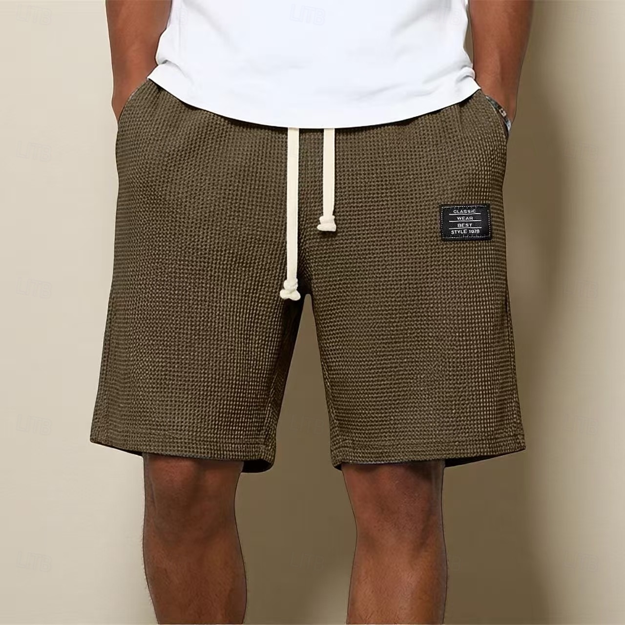 Men's Waffle Waffle Shorts Shorts Casual Shorts Elastic Waist Textured Plain Comfort Breathable Knee Length Casual Outdoor Beach Vacation Fashion Light Green Navy Blue Micro-elastic 2026 - $22.99 –P8