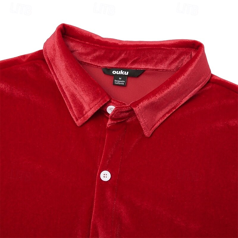 Miesten Paita Rento paita Joulupaita Samettipaita Viini Kuninkaallinen sininen Pitkähihainen Yhtenäinen väri Tavallinen Paitapuserokaula-aukko Karnevaali Joulu Napit Vaatetus Sametti Polyesteri Joulu 2026 - $25.99 –P8