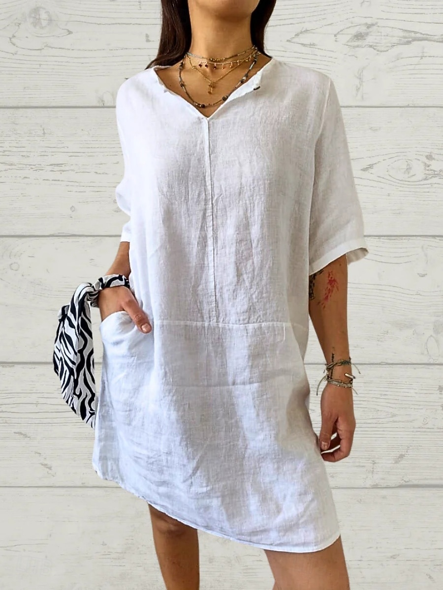 Women's Linen Like Faux Cotton Linen Mini Dress Shift Dress Summer Dress Casual Daily Loose Fit Women's Linen Like Faux Cotton Linen Mini Dress Shift Dress Summer Dress Casual Daily Loose Fit
