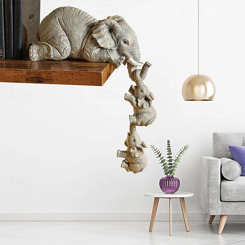 Collectable Elephant Shelf Sitter 3Pcs Set, Mother Elephant Hanging Baby Elephants on The Edge, Mantelpiece Decoration, Hand-Painted Resin Figurines for Home Decor Gift 2026 - $10.49 –P3
