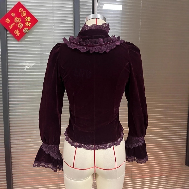 Damen Hemd Samt Bluse Knöpfe Einfach Vintage Stilvoll Basic Langarm Hoher Ausschnitt Normale Oberteile Täglich Ferien Ausgehen Rote Frühling Herbst 2026 - $21.99 –P4