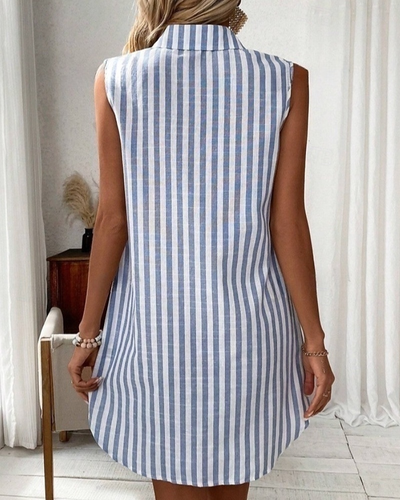 Per donna Mini Abito Abito Camicia Moda Moderno Vacanza Uscire Weekend Vestibilità comoda A righe Senza Maniche Colletto a Camicia Blu Nero Vino Verde Estate Primavera del 2026 a $21.99 –P6