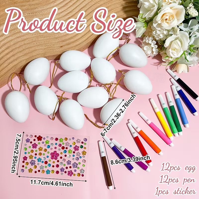 25-Piece White Easter Egg Painting Kit Blank Eggs for Coloring, Includes Strings, Tools, Gem Stickers, Hanging Rope, Perfect for Adult Easter Crafts Parties, Handmade Activities, and Decorations 2026 - $20.99 –P7