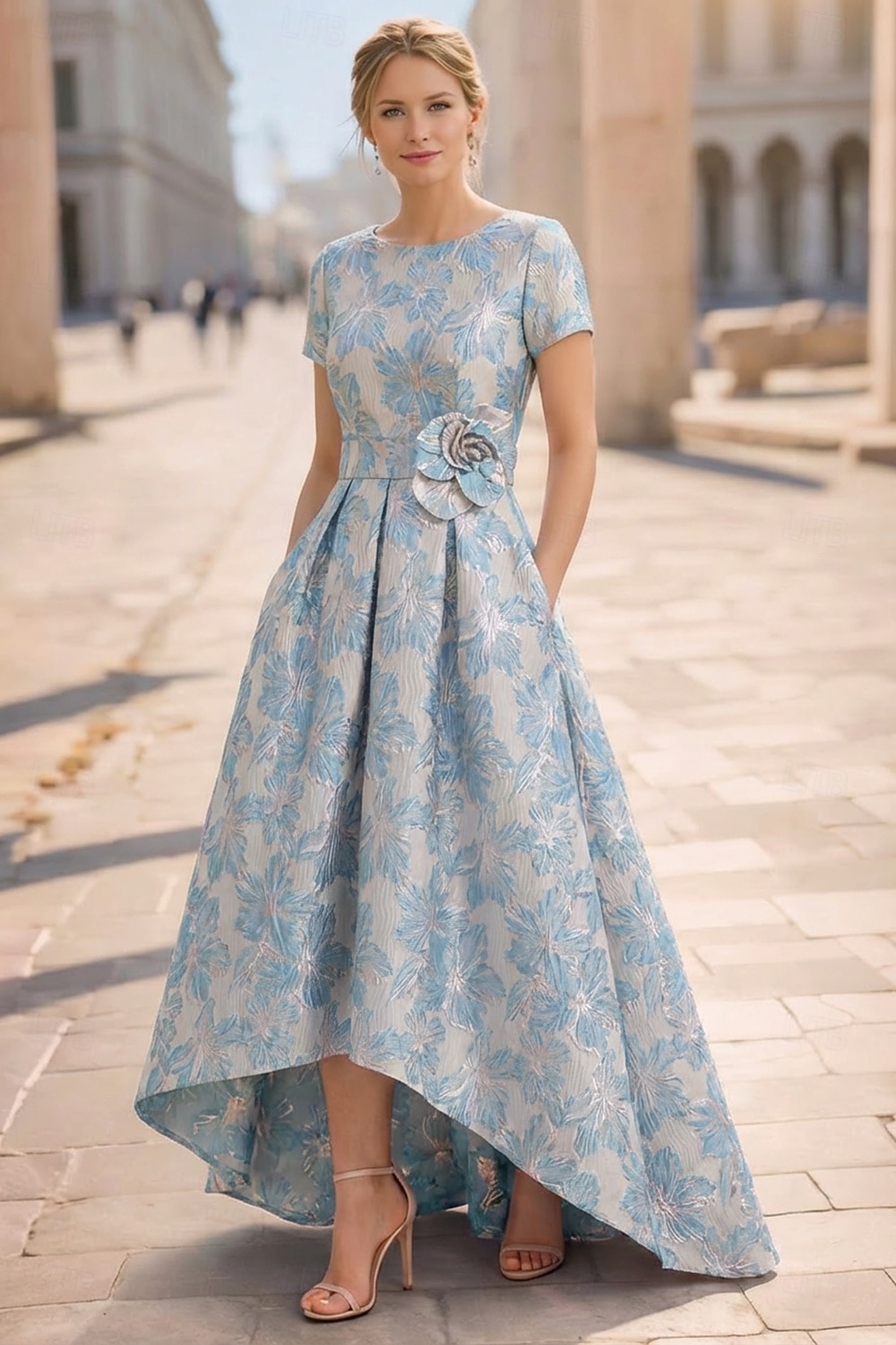 A-Line Asymmetrical Ankle Length Cocktail Dresses Elegant Vintage Floral Short Sleeve Crew Neck Garden Party Wedding Pocket Jacquard with Bow(s) Pocket 2026 - $154.79 –P1