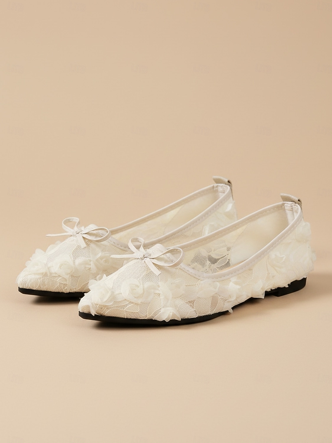 scarpe da sposa basse in pizzo color avorio da donna con fiocco, eleganti ballerine da sposa per matrimoni all'aperto in giardino del 2026 a $26.99 –P5