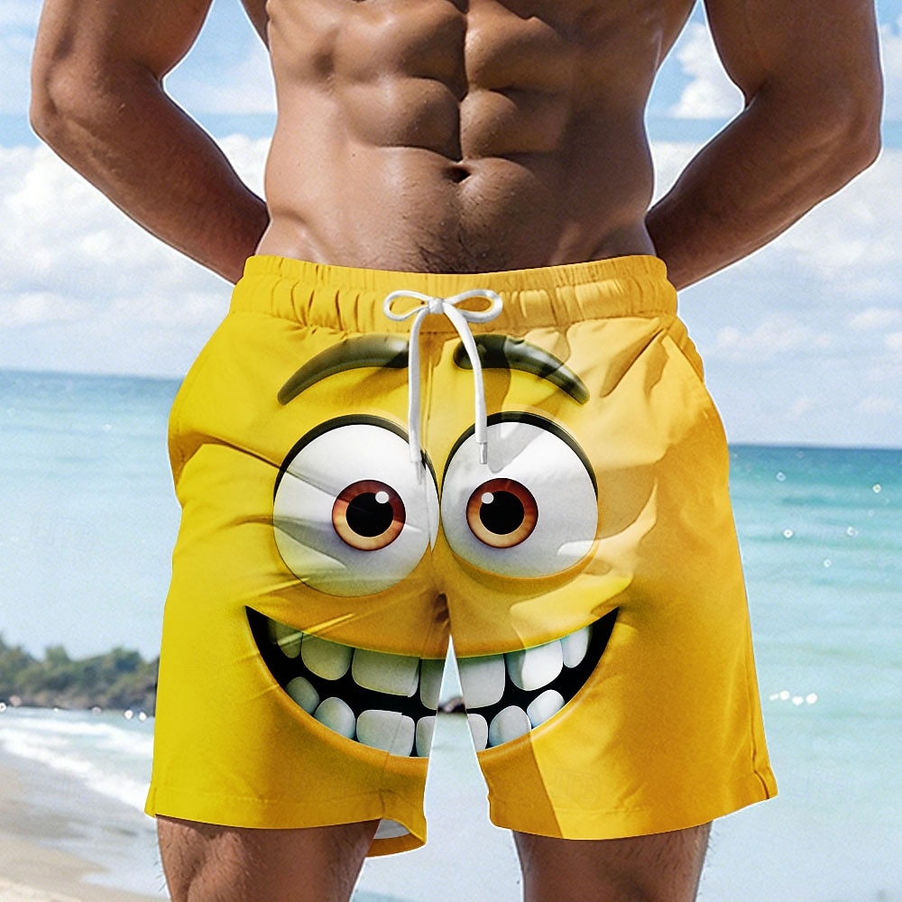 Voor heren 3D Print 3D-cartoon Lach gezicht Lange zwembroeken Zwemshorts Boardshorts Medium Taille Hawaii Grappig Strandvakantie Zijzakken Mesh voering Elastische tailleband met trekkoord Ontwerper 2026 - $20.99 –P1