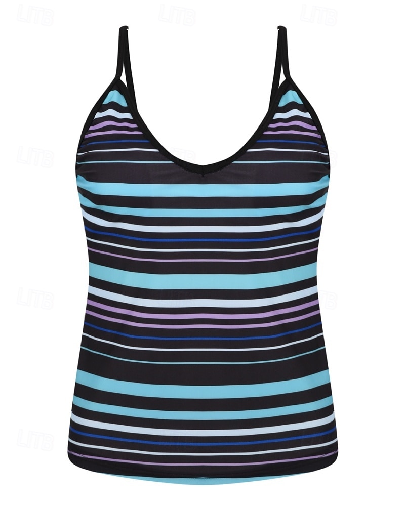 2026年 女性用 ミディアム サーフィン用タンキニ＆ビキニ 水着 タンキニ 縞柄 オープンバック UVプロテクション 弾性ある ノースリーブ スイムウェア サーフィン 潜水 水泳 夏  コレクション – $18.99 –P6