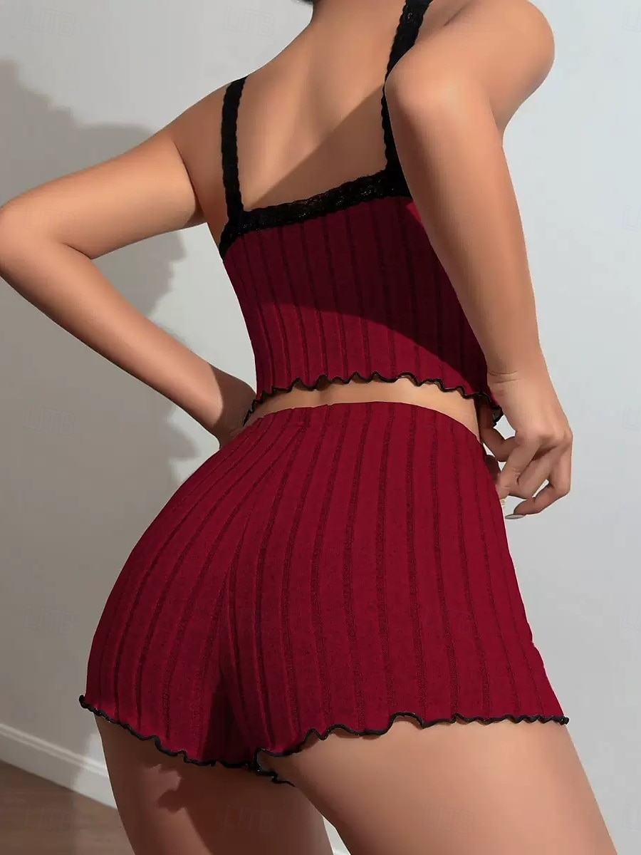 Femmes Ensemble Pyjama Occasionnel Confort Couleur Unie Dentelle Taille Élastique Shorts Quotidien Maison Sans manches Bretelles Bleu Blanche Rose Claire Vin Gris Été Printemps Coupe régulière de 2026 ? $14.99 –P9