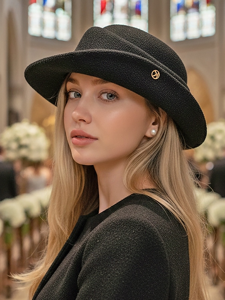 cappello in feltro di lana da donna, disponibile nei colori bianco e nero, stile elegante con decorazione a bottone dorato, perfetto per matrimoni e banchetti del 2026 a $14.99 –P3