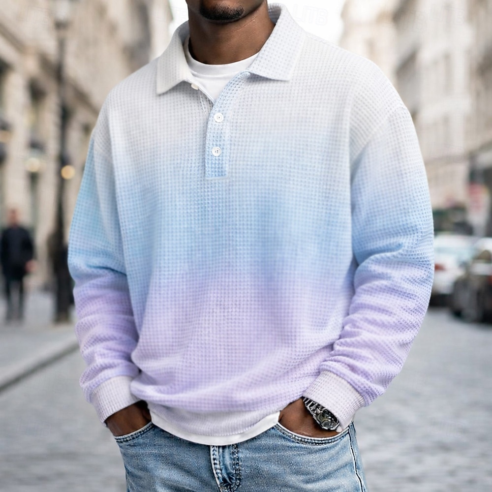 Муж. Градиентная рампа Рубашки-поло из вафельной ткани Длинный рукав Футболки поло Лацкан Спортивная одежда На каждый день Школа Одежда для спорта и отдыха На каждый день 3D печать Весна Осень Зима 2026 - $28.99 –P3