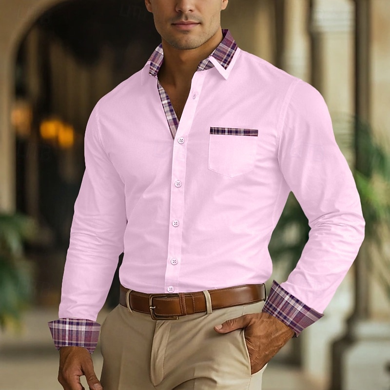 Men's Shirt Dress Shirt Non Iron Shirt Button Up Shirt Color Block Business Wedding Navy Blue Long Sleeve Turndown All Seasons Clothing Apparel Patchwork 2026 - $29.99 –P8
