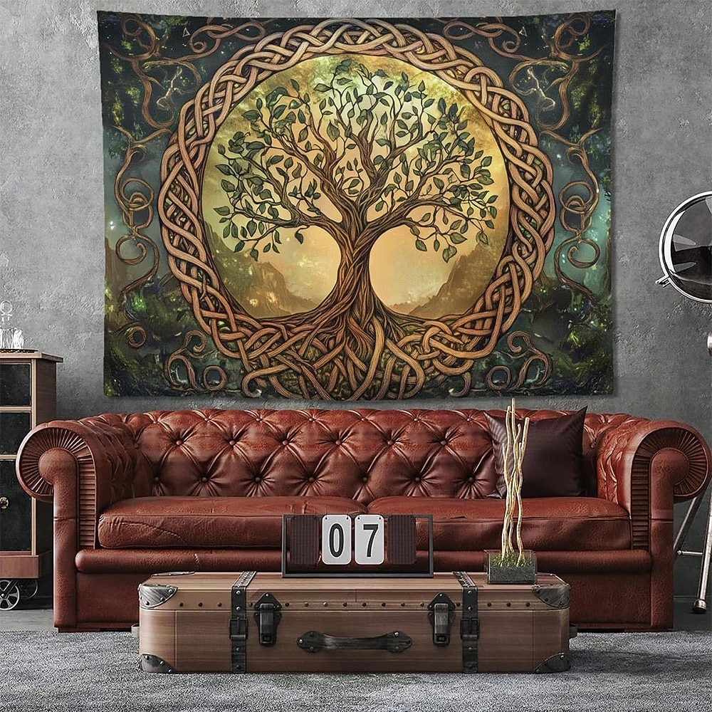Wandteppich mit Lebensbaum-Motiv aus Buntglas im Mosaikstil, farbenfrohe und lebendige Kunst, Heimdekoration für Wohnzimmer und Schlafzimmer, großes Stoffposter 2026 - $20.99 –P5
