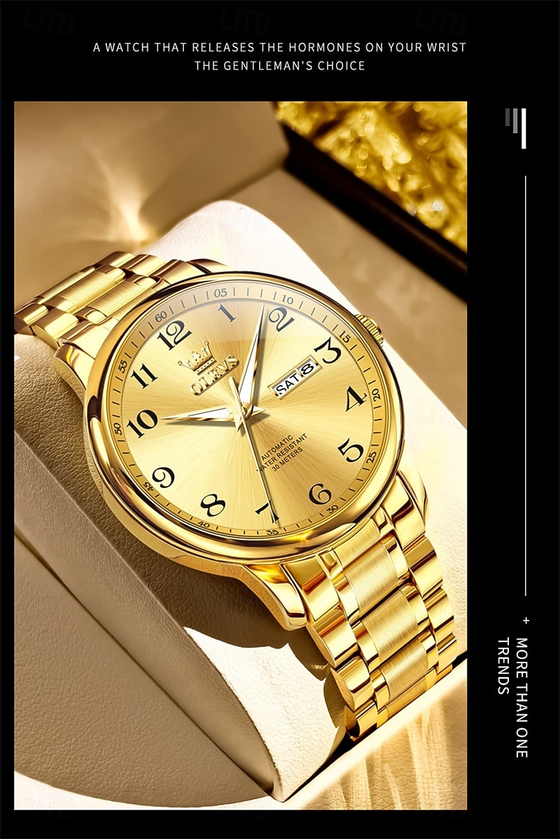 New Olevs Men'S Business Watch With Luminous Calendar, Week Display, Fully Automatic Mechanical Movement, Casual And Fashionable Digital Watch, Water-Resistant, Sporty Wristwatch 2026 - $95.99 –P4