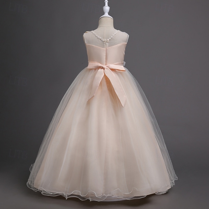 Blomsterpikekjole Jente Formell kjole Bryllupsantrekk Fest Bryllup Formell Elegant Mote Søt Første nattverdskjole Blonde Netting Blomstret Ermeløs Crew-hals Grå Hvit 4 år + 2026 - $41.99 –P6