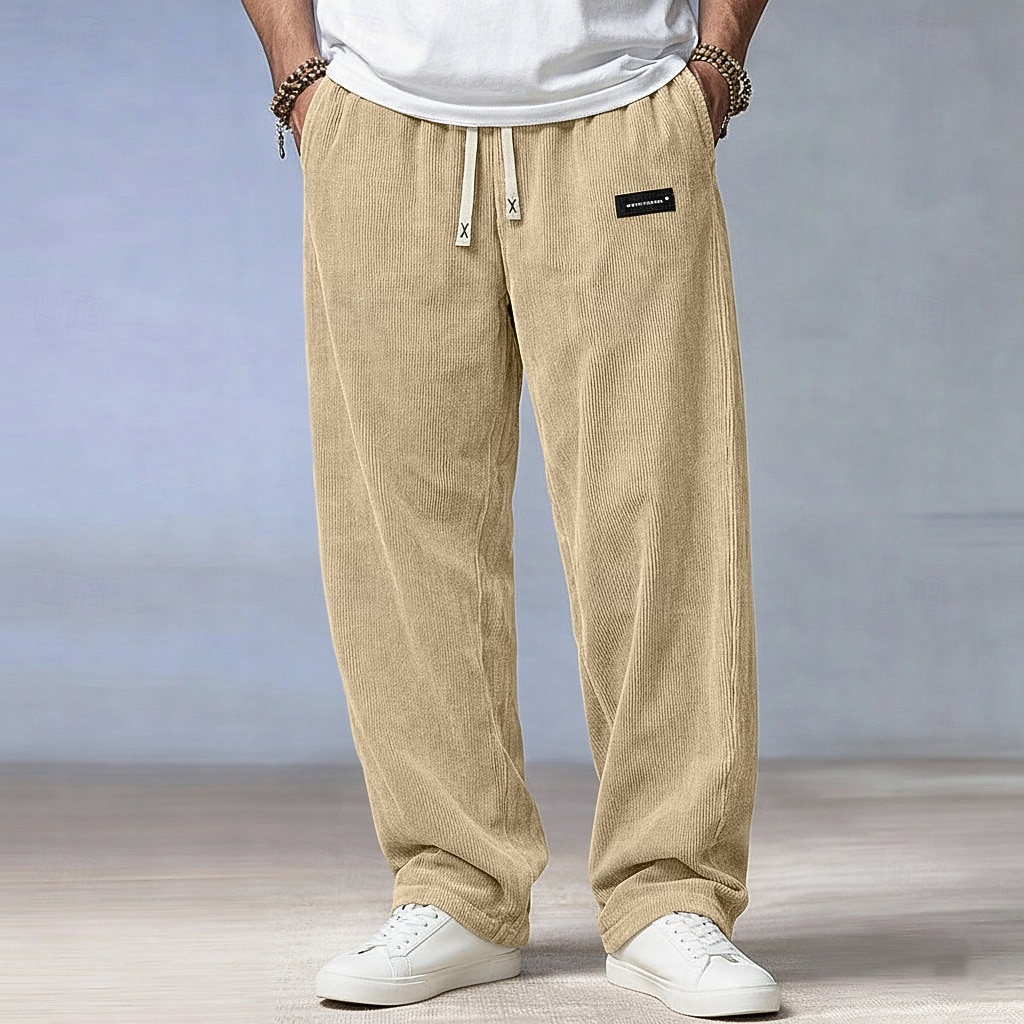Hombre Pantalones Pantalones de Pana Pantalones anchos Pantalones casuales Cintura elástica Pierna recta Color sólido Comodidad Cómodo Longitud total Casual Diario Exterior Vacaciones Moda Negro 2026 - $21.99 –P1