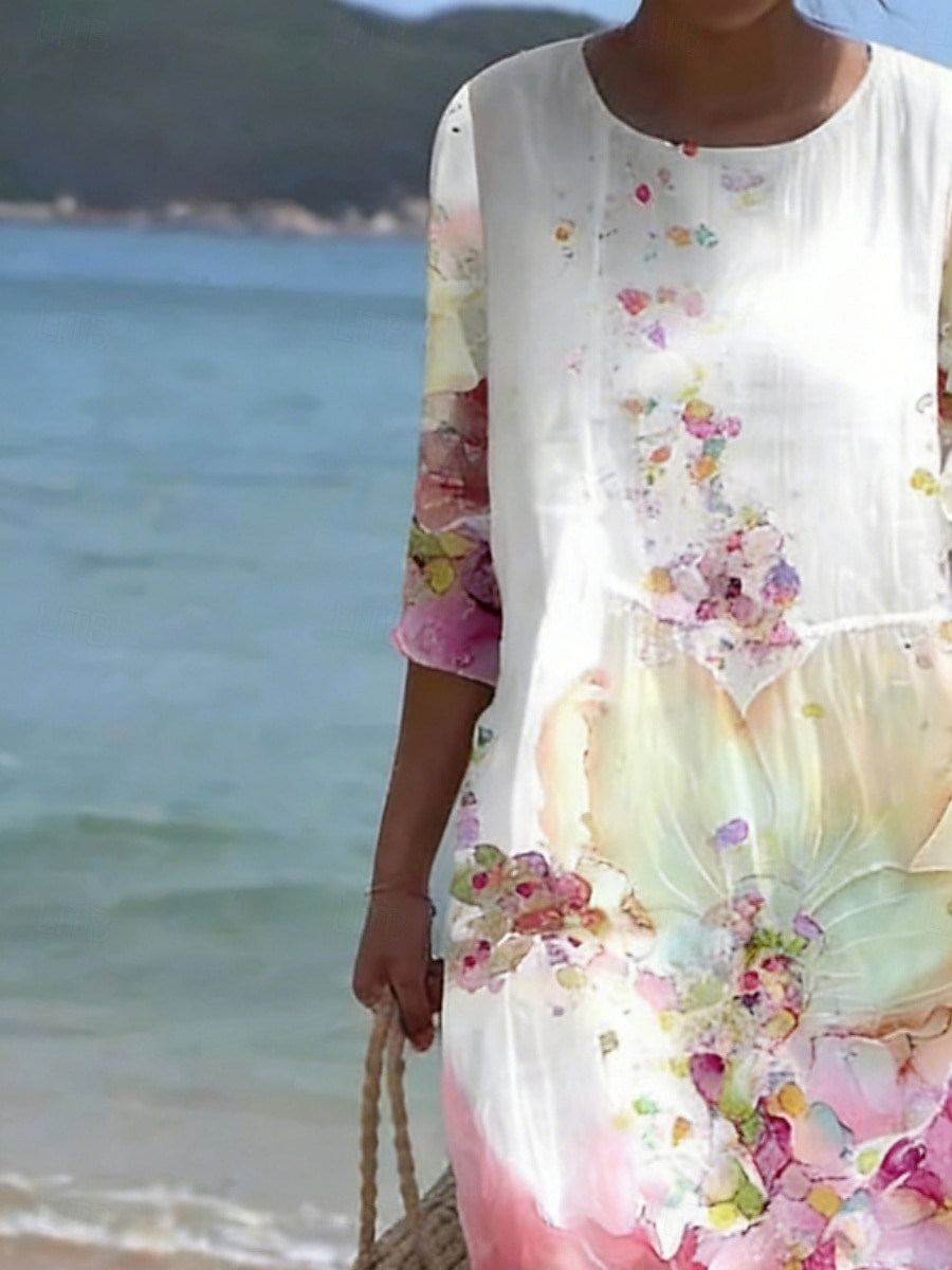 Pentru femei Rochii Midi Rochii Tip Cămașă Rochie de plaja Rochie casual Modă Clasic Modern Zilnic În aer liber Vacanță Fit regulat Floral Lungime Manșon 3/4 Stil Nautic Roz Îmbujorat Vară Primăvară 2026 - $41.99 –P3