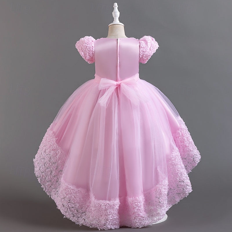 Flower Girl Dress Girls' Formal Dress Wedding Attire Party Wedding Formal Adorable Princess Sweet Patchwork Mesh Solid Color Short Sleeves Crew Neck Pink Red 4 years+ 2026 - $47.99 –P9