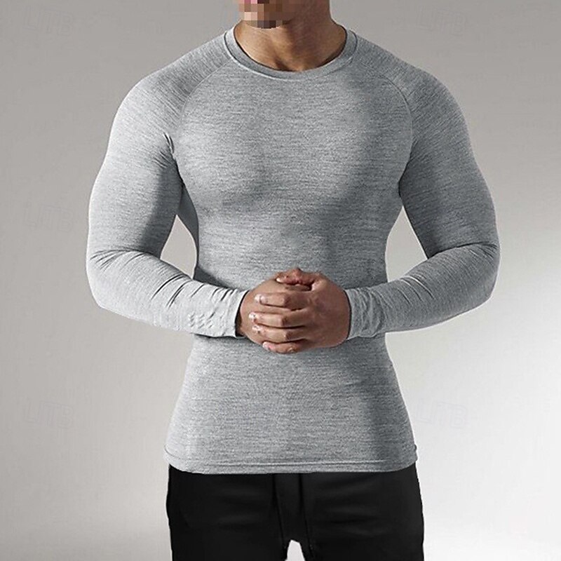 Homme Couleur Unie T-shirt de course T-shirt de compression Printemps Automne manche longue Séchage Rapide Compression Évacuation de l'Humidité Entraînement en salle Entraînement actif Exercice Noir de 2026 ? $25.99 –P4
