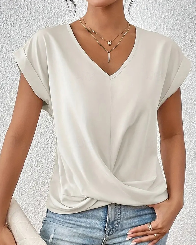 Γυναικεία Μπλουζάκι Συμπαγές Χρώμα Κλασσικό Καθημερινό Κοντομάνικο Λαιμόκοψη V Κανονικά μπλουζάκια Καθημερινά Εξόδου Σαββατοκύριακο Μαύρο Λευκό Ανθισμένο Ροζ Κρασί Βαθυγάλαζο Καλοκαίρι Άνοιξη 2026 - $11.49 –P3