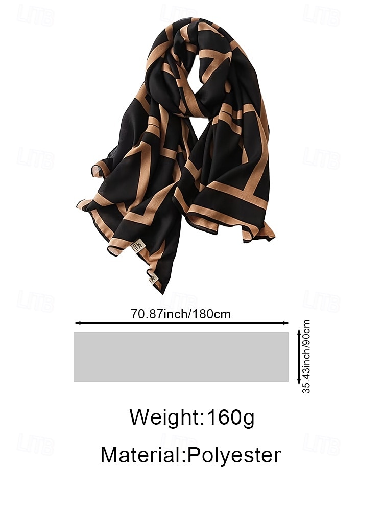 Women's Elegant Polyester Geometric Scarf, Chic Black and Brown Shawl for Commuting and Daily Casual Wear, Soft Lightweight Fashion Wrap for Office and Travel, Versatile All-Season Accessory 2026 - $14.99 –P8