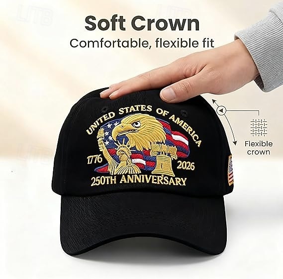 Yhdysvaltojen 250-vuotisjuhlahattu, kalju kotka, kirjailtu isänmaallinen lippalakki, säädettävä retro-isänmaallinen lippalakki miehille ja naisille, puoliviisivuotisjuhla 2026 - $21.99 –P2