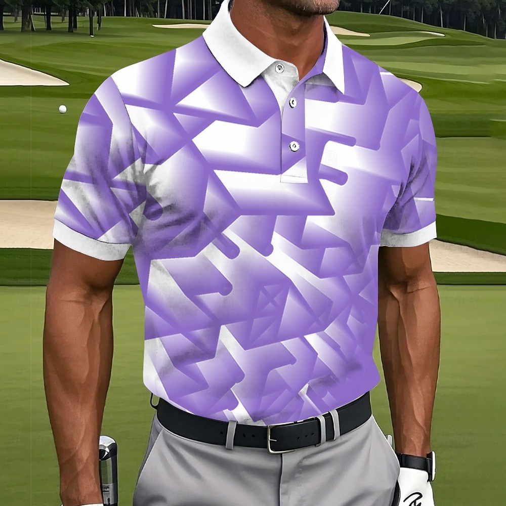 Hombre Geométrico Golf Camisetas polo deportivas Manga Corta Camisas de polo Camisas con cuello Casual Ropa Deportiva Botones Verano Azul Piscina Azul cielo Morado 2026 - $21.99 –P3