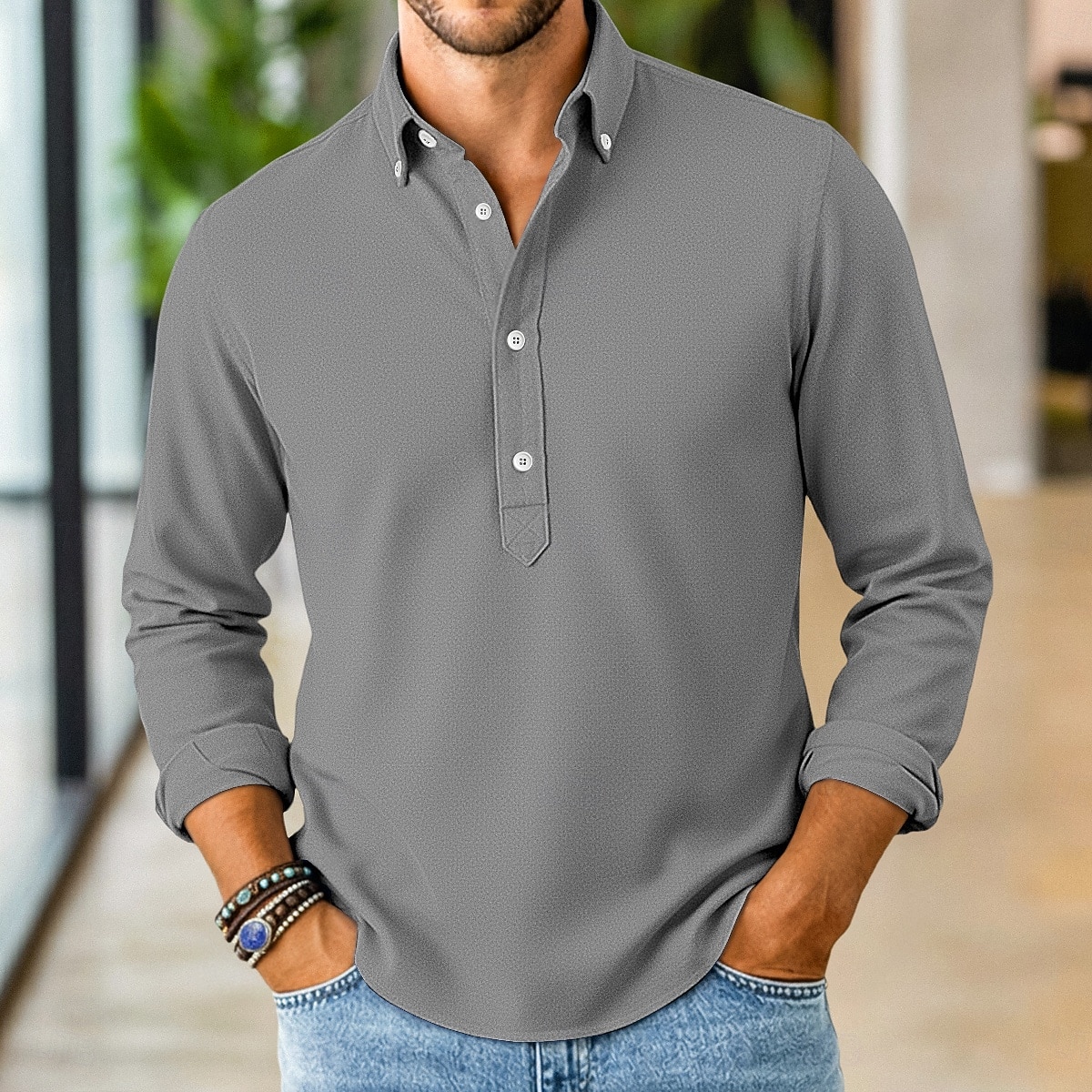 Homme Chemise Chemise popover Chemise boutonnée Chemise Décontractée bleu marine manche longue Uni Boutonné Sous Patte Occasionnel Extérieur Boutons Vêtement Tenue Neutre Mode Quotidien Occasionnel de 2026 ? $22.99 –P7