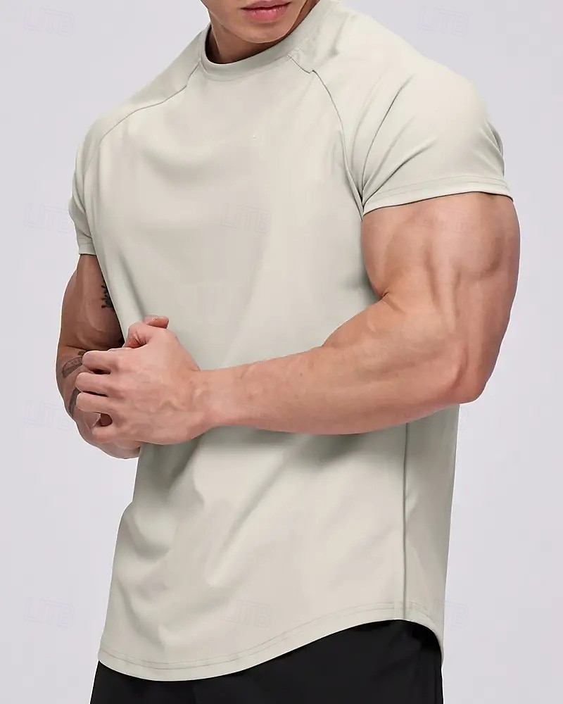 Ανδρικά Μονόχρωμο Tricou de Alergat Μπλούζα συμπίεσης Καλοκαίρι Άνοιξη Φθινόπωρο Κοντομάνικο Γρήγορο Στέγνωμα Συμπίεση Ύγρανση Γυμναστήριο προπόνηση Ενεργή εκπαίδευση Ασκηση Θαλασσί Μαύρο Μπεζ 2026 - $20.99 –P1