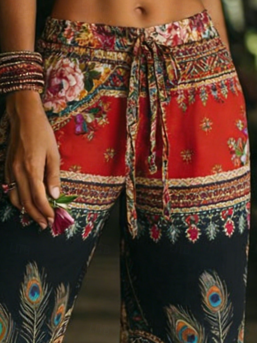 Femmes Jambe large Pantalons Vacances Mode Boho Longueur complète Taille Moyenne Fleuri Avec Poches Taille Élastique Imprimé Confortable Respirabilité Non Elastique Quotidien Extérieur Vacances Rouge de 2026 ? $37.99 –P2