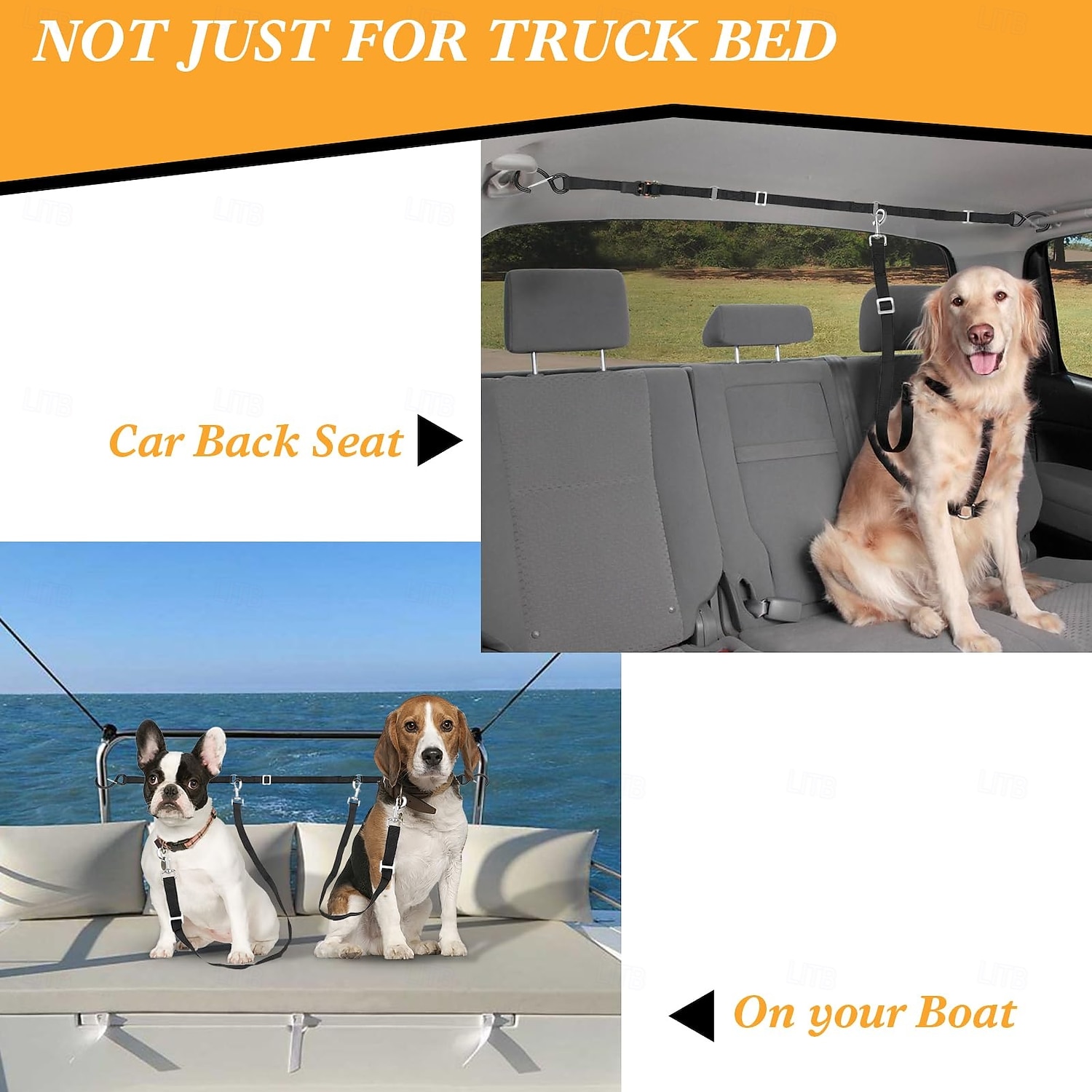 kuorma-auton lavan koiranhihna kahdelle koiralle, räikkäkiristys säädettävä kaksinkertainen turvallinen kuorma-auton lavan koiranhihnajärjestelmä lava-autoihin, katumaastureihin ja henkilöautoihin 2026 - $39.99 –P5