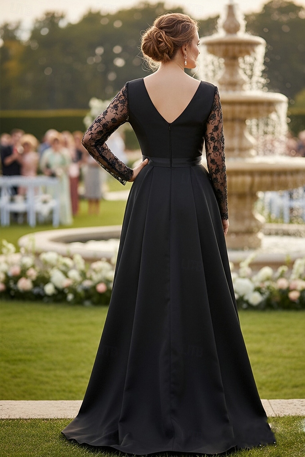 Jumpsuits Floor Length Mother of the Bride Dress Long Sleeve Plunging Neck Elegant Formal Wedding Guest Satin with Lace 2026 - $172.99 –P2