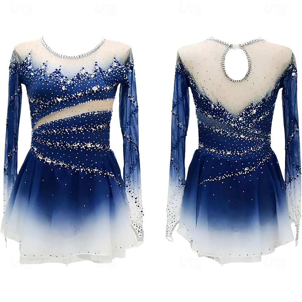 Robe de patinage artistique Femmes Patinage Robe Violet Noir Rouge Patchwork Trou de pouce Haute Élasticité Entraînement Compétition Tenue de Patinage Classique cristal pailleté manche longue de 2026 ? $257.99 –P6