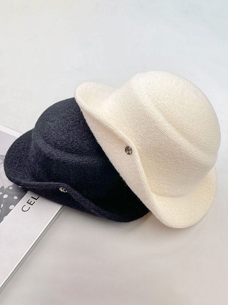 cappello in feltro di lana da donna, disponibile nei colori bianco e nero, stile elegante con decorazione a bottone dorato, perfetto per matrimoni e banchetti del 2026 a $14.99 –P4