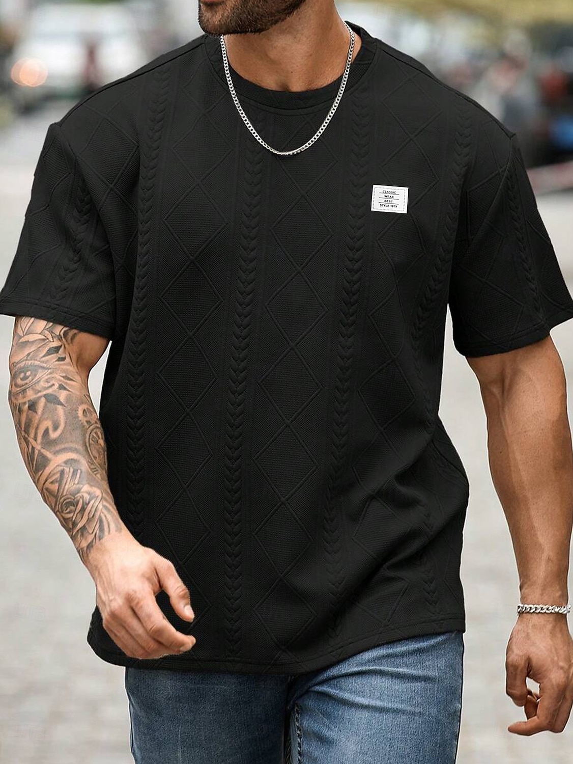Herren T Shirt T-Shirt Kurzarm Rundhalsausschnitt Sommer Frühling Frühling & Sommer Einfarbig Geometrisch Texture Streetwear Stilvoll Lässig Jacquard Lässig Täglich Outdoor Weiß Schwarz Rosa Top 2026 - $20.99 –P10