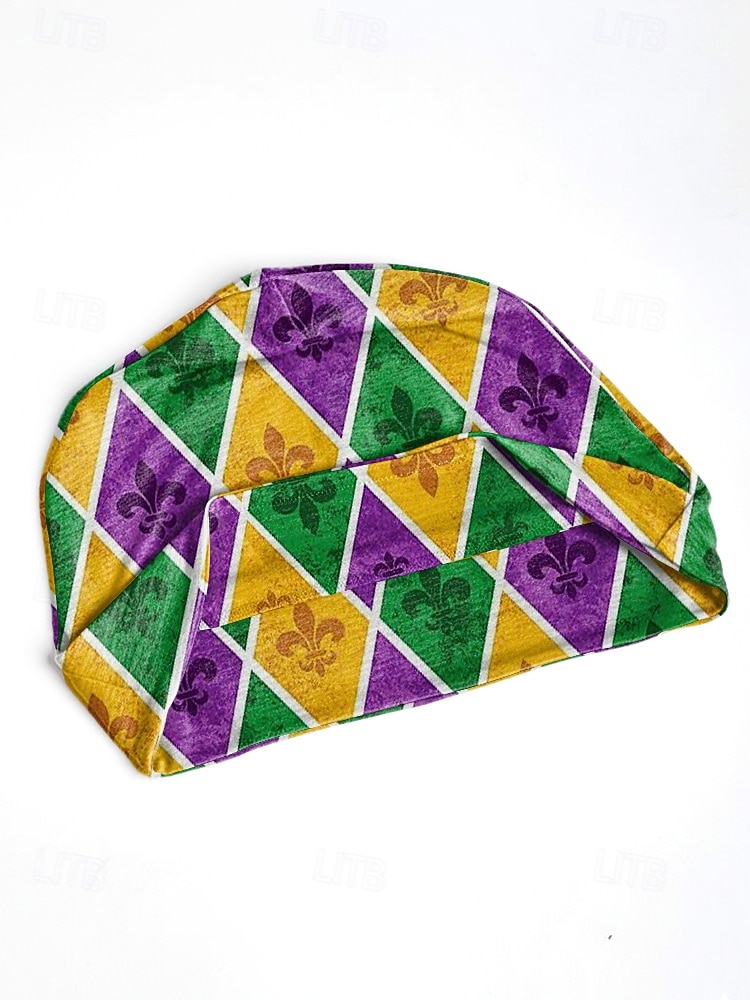 Damska czapka beanie z poliestru z nadrukiem, może służyć jako komin, wielowzorzysta, w stylu karnawałowym Mardi Gras, z miękkiej, elastycznej tkaniny, 2 w 1 jako nakrycie głowy i szalik na festiwale, imprezy i na co dzień 2026 - $11.99 –P7