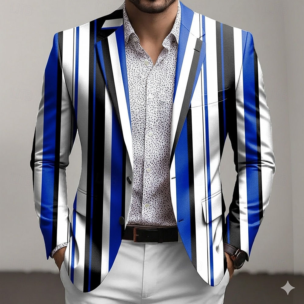 Per uomo A righe Giacca blazer Cappotto Confortevole Traspirante Artistico Casual Casuale Quotidiano Abbigliamento da sera Stampa 3D Bottoni Multi-tasche Primavera Autunno & Inverno Dentellato Manica del 2026 a $85.99 –P2