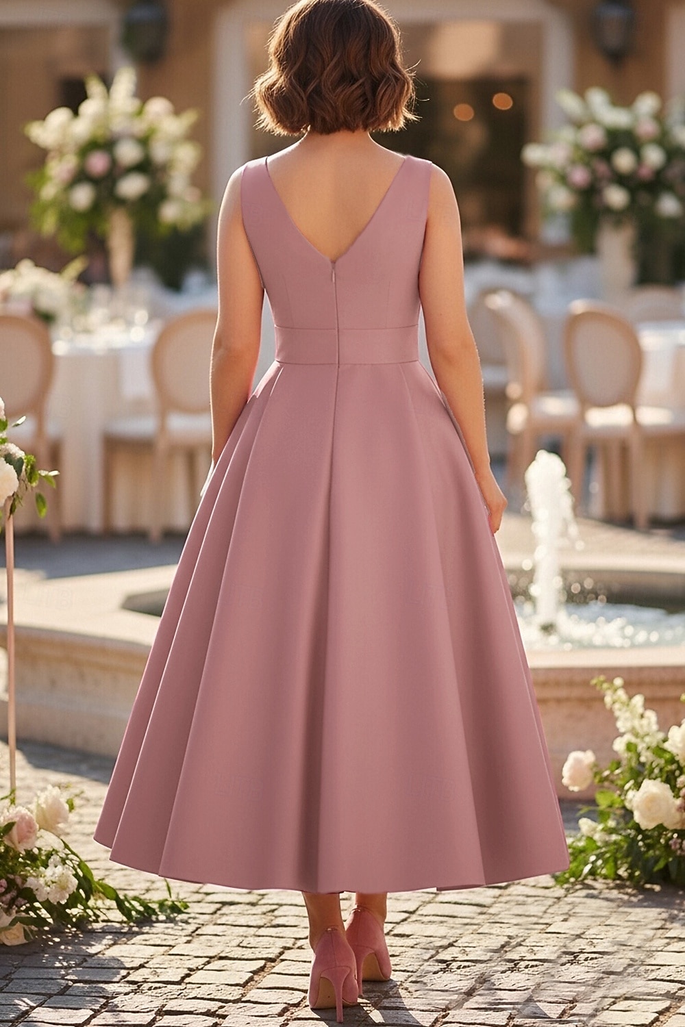 A-lijn Tot de enkel Feestjurk Cocktail jurk Bruiloft gast jurk Moeder van de bruid jurk Mouwloos V-hals Elegant Vintage Formeel Bruiloft gast Cocktailparty Satijn met Strik(ken) 2026 - $137.99 –P3