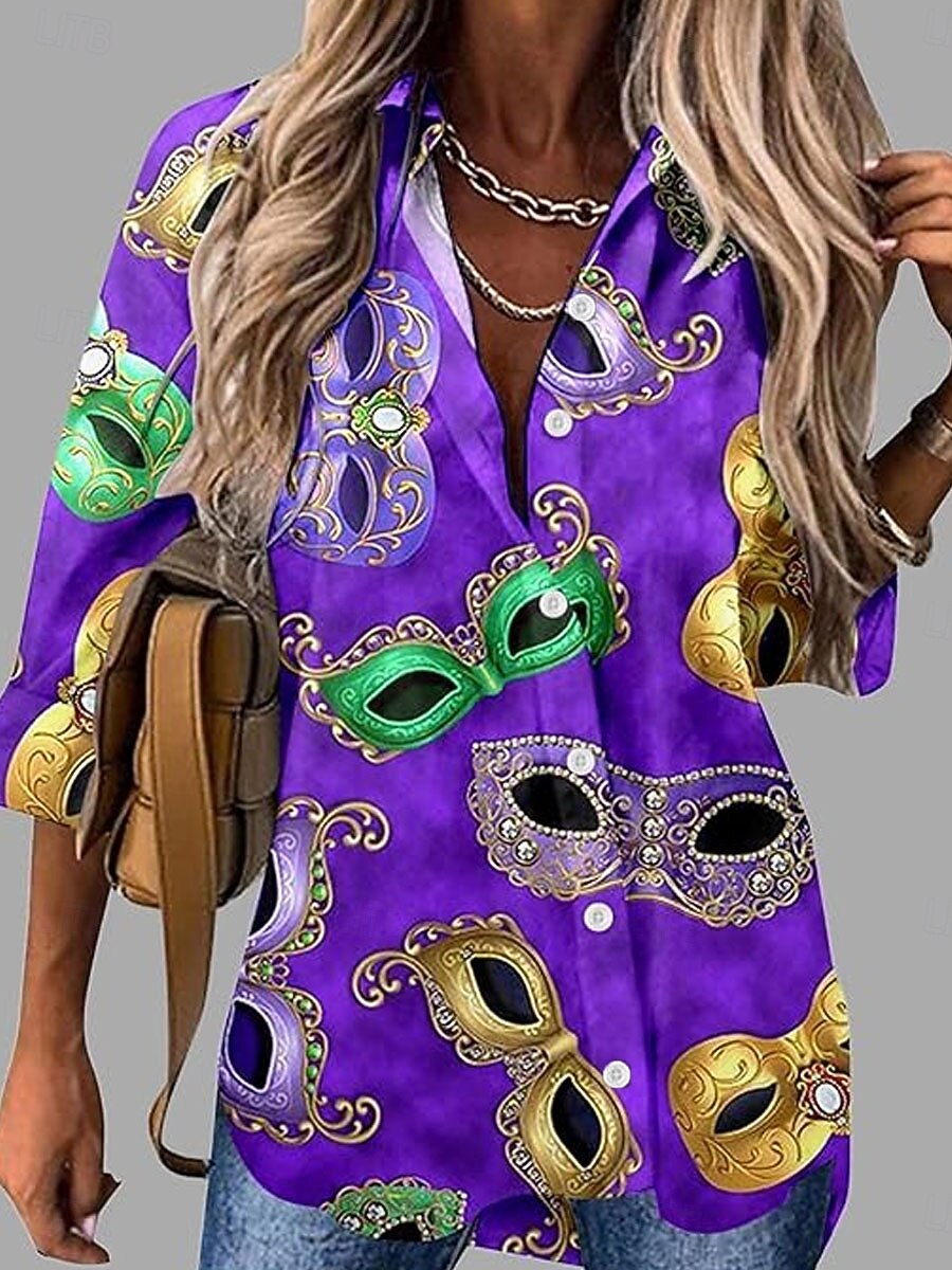 Carnaval Femmes Chemise Chemisier Boutons Imprimé Graphique Abstrait ancien Élégant Occasionnel manche longue Col de chemise Hauts Réguliers Quotidien Noir Jaune Violet Été Printemps Automne de 2026 ? $32.99 –P1