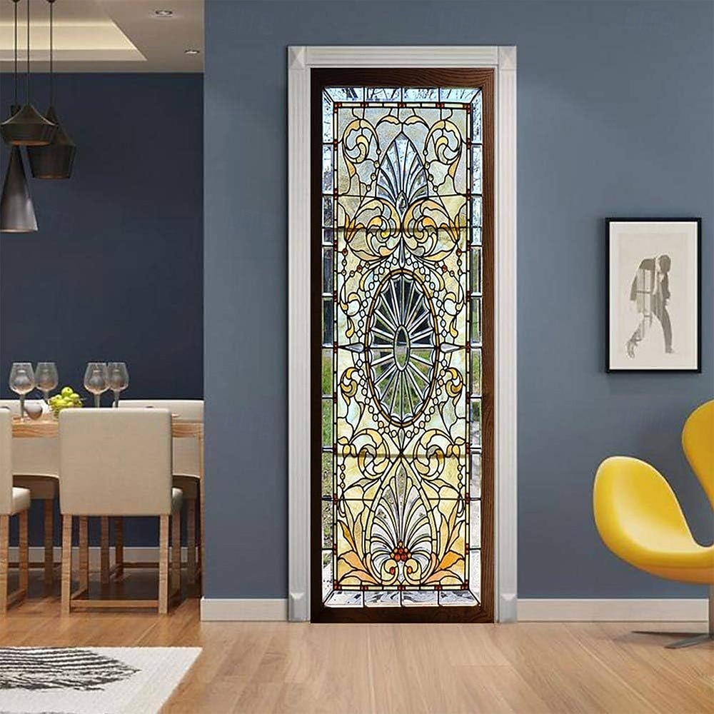 Cortina de puerta estilo vitral vintage con patrón barroco ornamentado, mampara de privacidad colgante, tapiz decorativo para puerta de casa y oficina. 2026 - $17.99 –P5