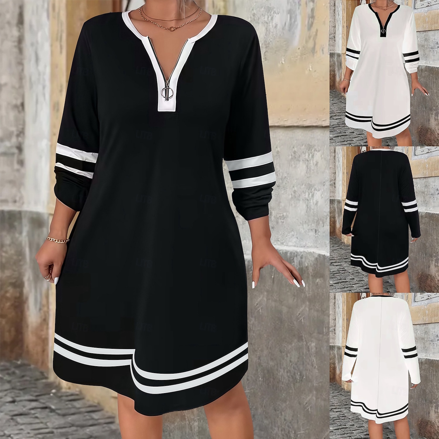 Per donna Mini Abito Abito a trapezio Abito Estivo Casual Quotidiano Vestibilità comoda A righe Manica 3/4 Scollo a V Nero Bianco Estate Primavera Autunno del 2026 a $36.99 –P1