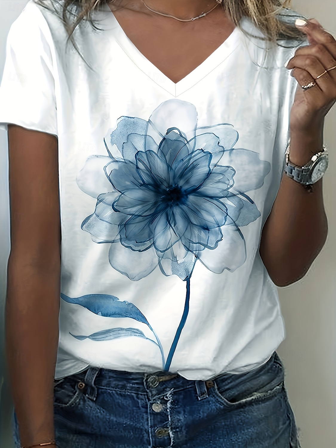 Dames T-shirt Afdrukken Grafisch Libel Vintage Stijlvol Klassiek Korte mouw V-hals Normale tops Dagelijks blauw Wit Oranje Zomer Lente 2026 - $21.99 –P2