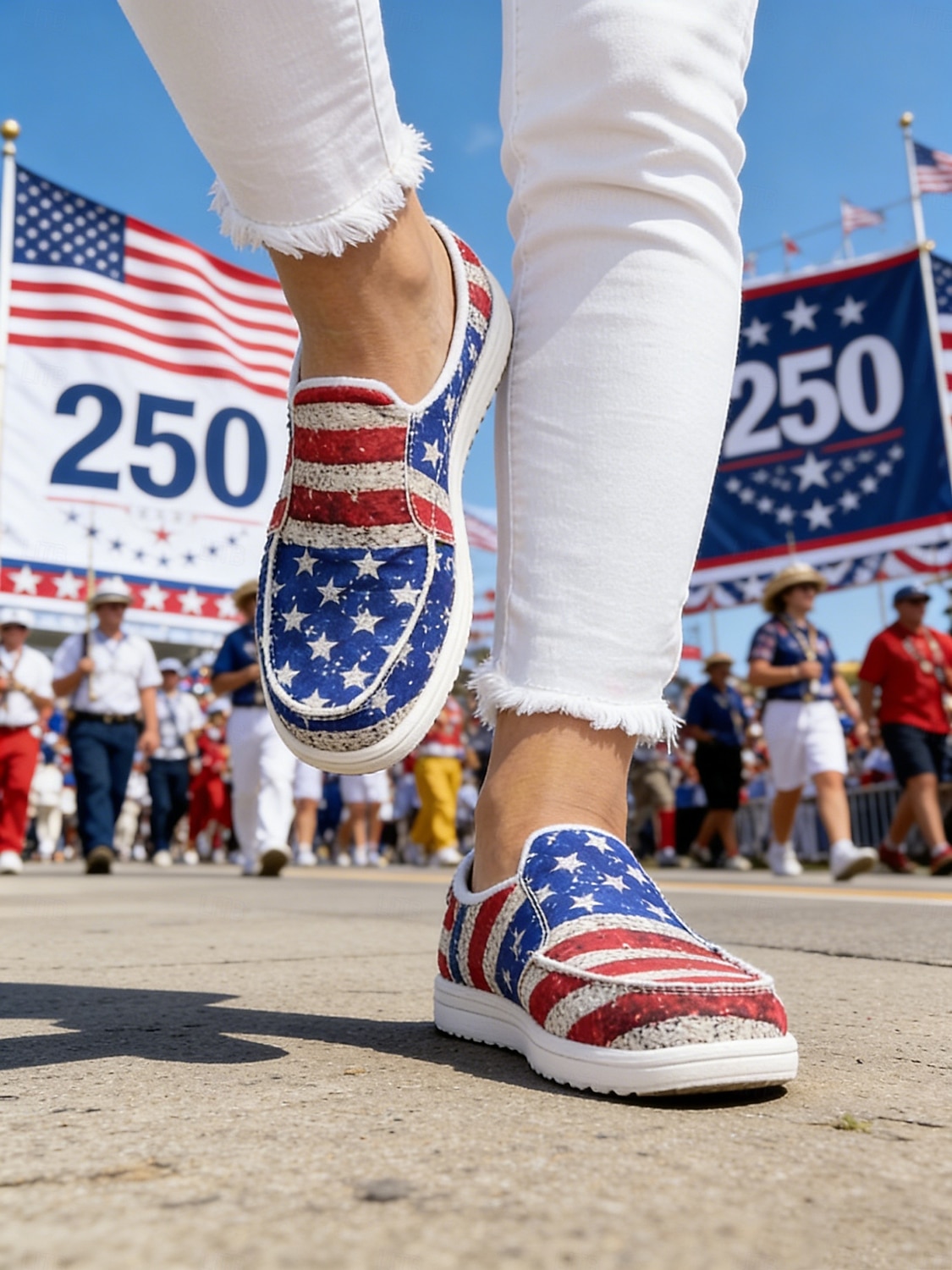 250η Επέτειος Ηνωμένων Πολιτειών Γυναικεία Μάλικι Κόκκινο Μπλε με εκτύπωση Σημαίας ΗΠΑ – Παπούτσια Slip-On από Καμβά για ΗΠΑ 4η Ιουλίου Υπαίθριες εκδηλώσεις Ταξίδια  Καθημερινή Χρήση 2026 - $32.99 –P4