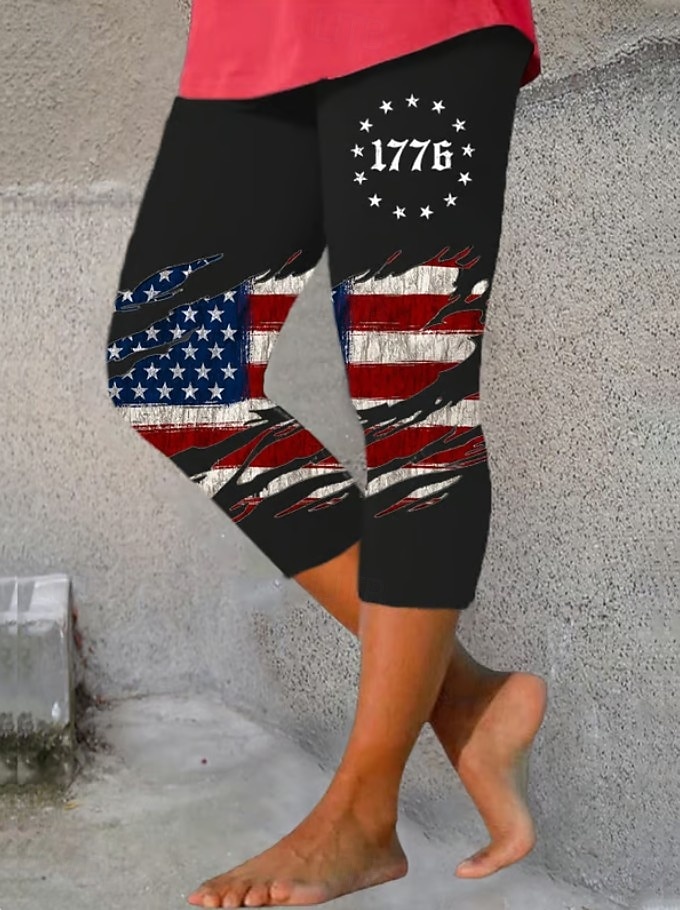 Giorno dell'Indipendenza Anniversario Americano Patriottico Pantaloni Capri da Donna Leggings Abbigliamento Loungewear Vacanza Vintage Moda Capribelli Vita MediaPantaloniGrafica Stampa Bandiera del 2026 a $19.99 –P1